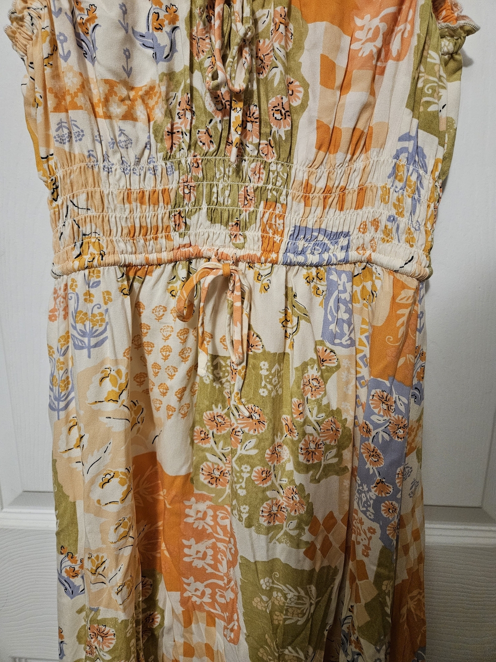Patrons of Peace Patchwork Print Midi Dress with Smocked Bodice Festival Boho - Picture 5 of 8